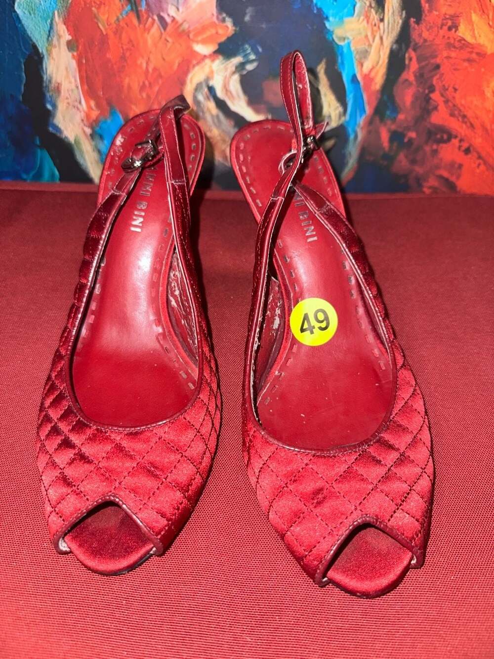 No.49 Gianni Bini Red Quilted Satin Peep Toe Slingback Heels